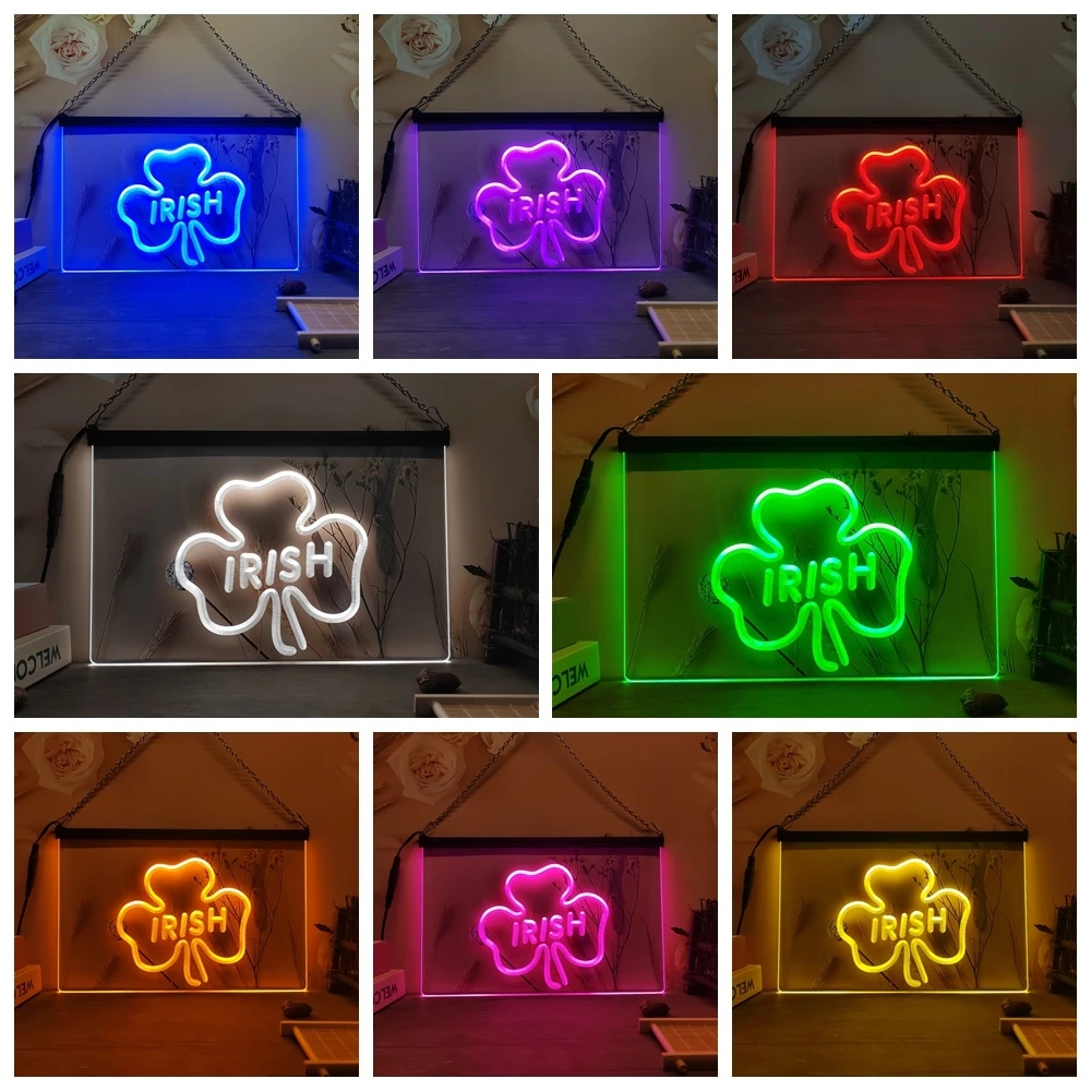 Irish Pub Shamrock Bar Club 3D Carving LED Neon Sign Wall Art for Home,Farmhouse,Room,Bedroom,Office Decor,Unique,Eye-catching