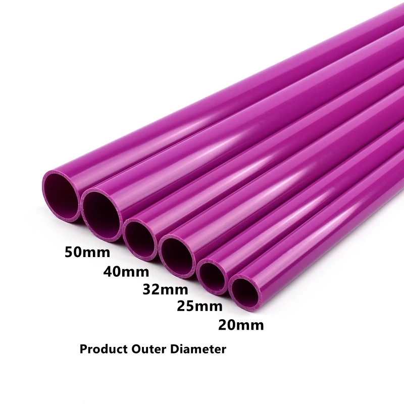 1 ~ 3pcs długość 50cm,25cm OD 20,25,32,40,50mm UPVC fioletowa rura akwarium akwarium nawadnianie ogrodu Adapter rura wodociągowa PVC