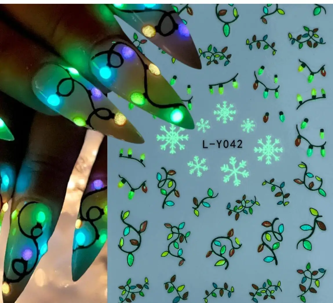 1개 5D 야광 크리스마스 네일 아트 스티커 컬러 전구 디자인 네일 데칼 크리스마스 네일 아트 용품