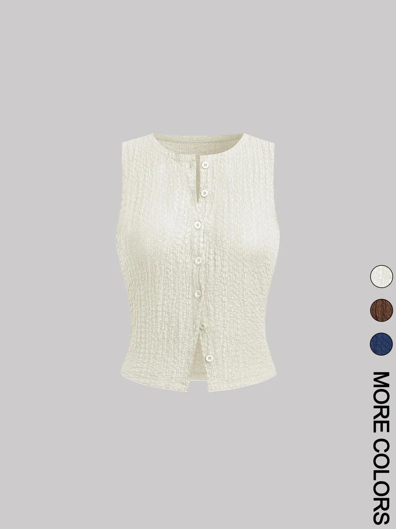 Women's Solid Color Knitted Round Neck Button Vest Single Piece Pure Knitwear Fashion