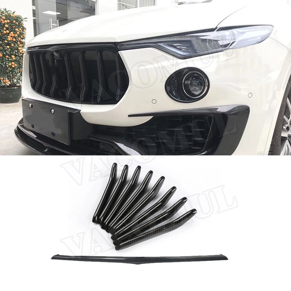 

VACOMUL Carbon Fiber Front Grill Trim Strips Grille Decoration Cover Frame for Maserati Levante 2016-2019 9PCS/Set Car Styling