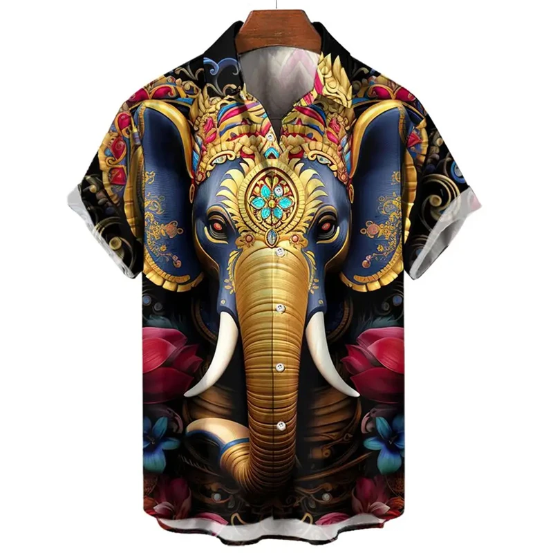 Hawaiian Shirt Summer 3d Printed Elephant Pattern Clothing Short Sleeve Shirt Street Casual Lapel Button Clothes Women Shirts