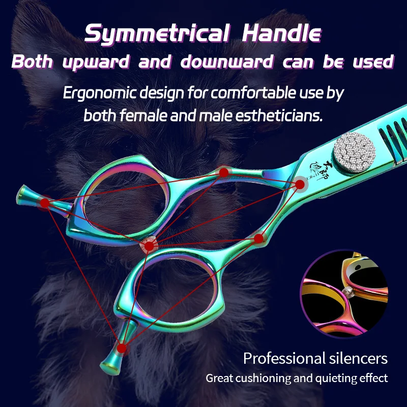 Fenice Professional 7.0/7.25/7.5 Inch JP440C Colorful Dog Grooming Shears Curved Thinning Chunker Scissors for Dog Face Body