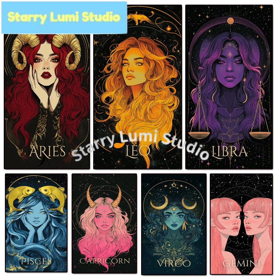 DIY 5D Diamond Painting Constellation Embroidery Cartoon Portrait  Woman Full Square Round Drill Mosaic Leo Aries Wall Decor