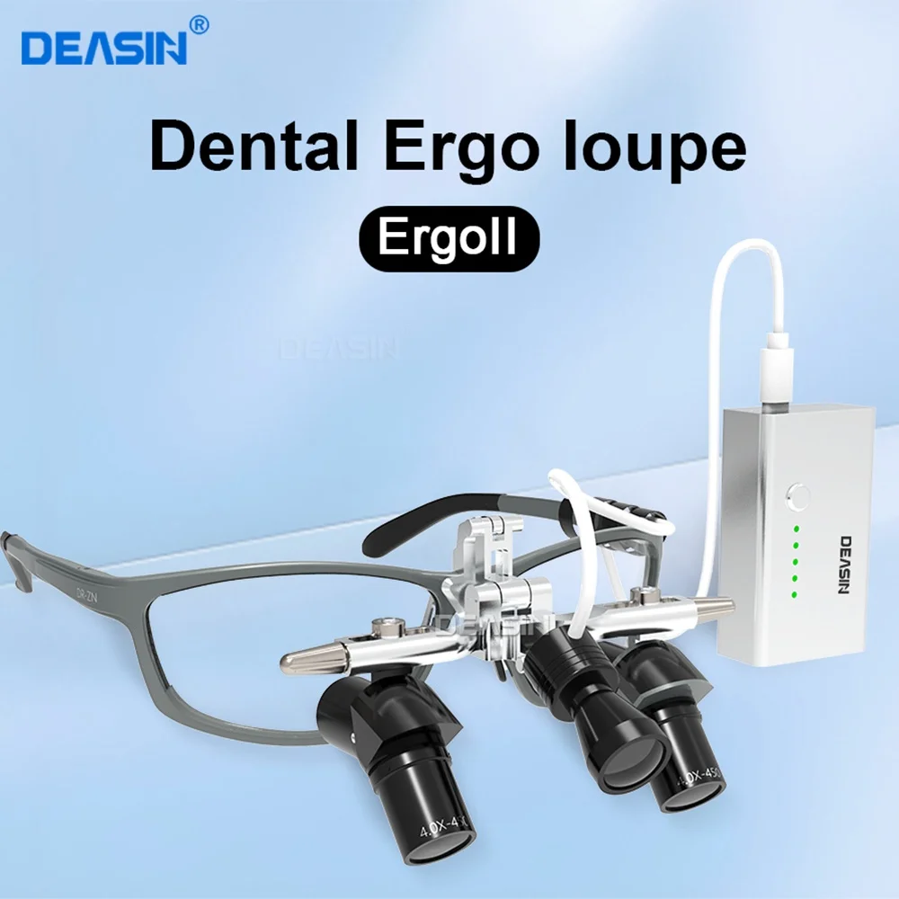 

DEASIN Dental Ergo2 Loupes 45°Optical Corner Structure 4X 5X 6X Magnifying Glass with 5W LED Light Surgery Lens EU/US Plug