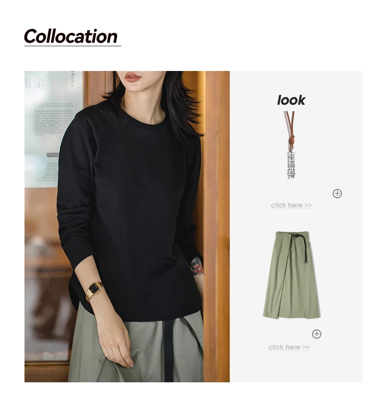 Maden Long Sleeve Basic T-Shirt for Women Round Collar Cotton Tops Loose Fit Solid Color Tees Oversized T-shirts