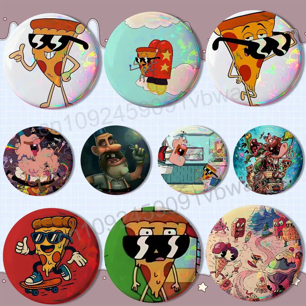 P-Pizza Steve U-Uncle Grandpa Broche Criativo Redondo, Pin de Botão, Decoração para Bolsa, Coleção para Fãs, Presente para Amigos
