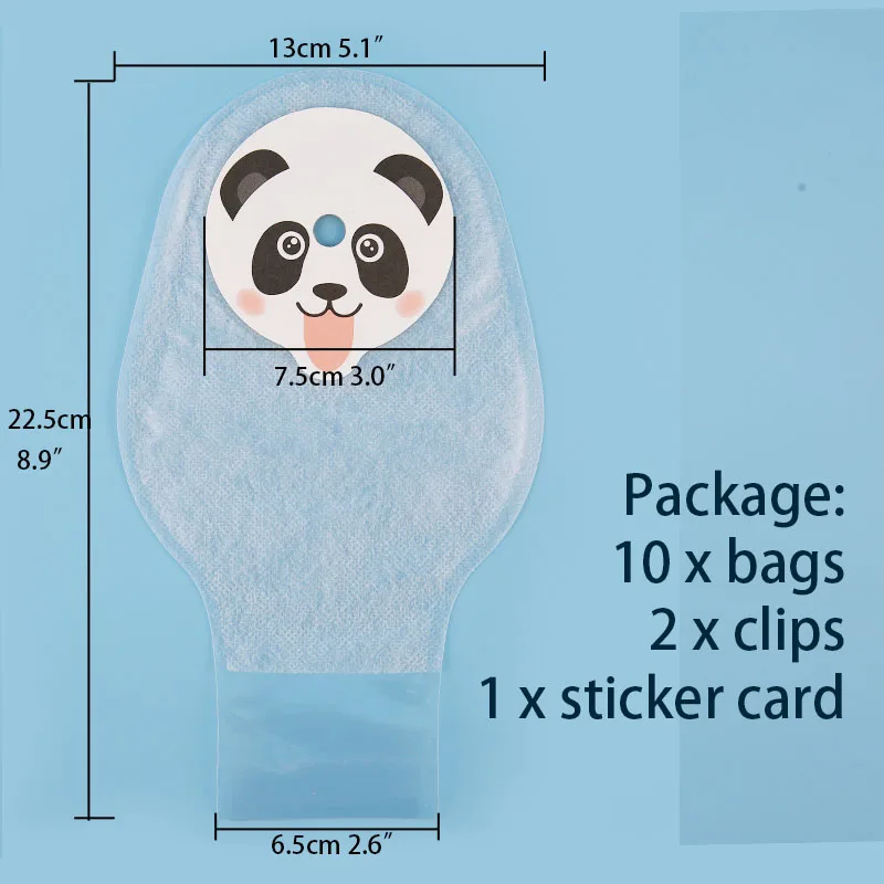 Small Ostomy Bags for Kids, 1 piece Colostomy Pouches, Cut-to-Fit, Hydrocolloid Barrier with 2 clips, Pack of 10 bag