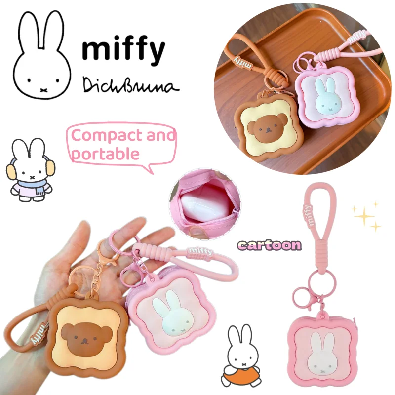 Miffy Coin Purse Cartoon Cute Rabbit print Fashionable Earphone Storage Protective Case Compact and portable Student Bag Pendant