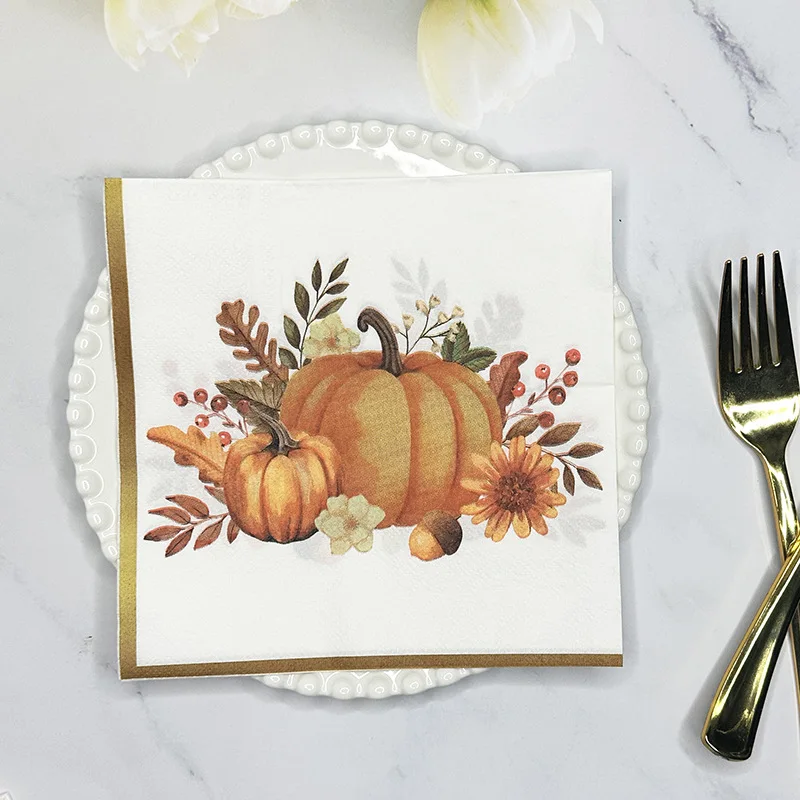 New Pumpkin Gold Trimmed Colourful Napkins Halloween Ambiance Paper Placemats Thanksgiving Party Paper Butterfly Bart Paper