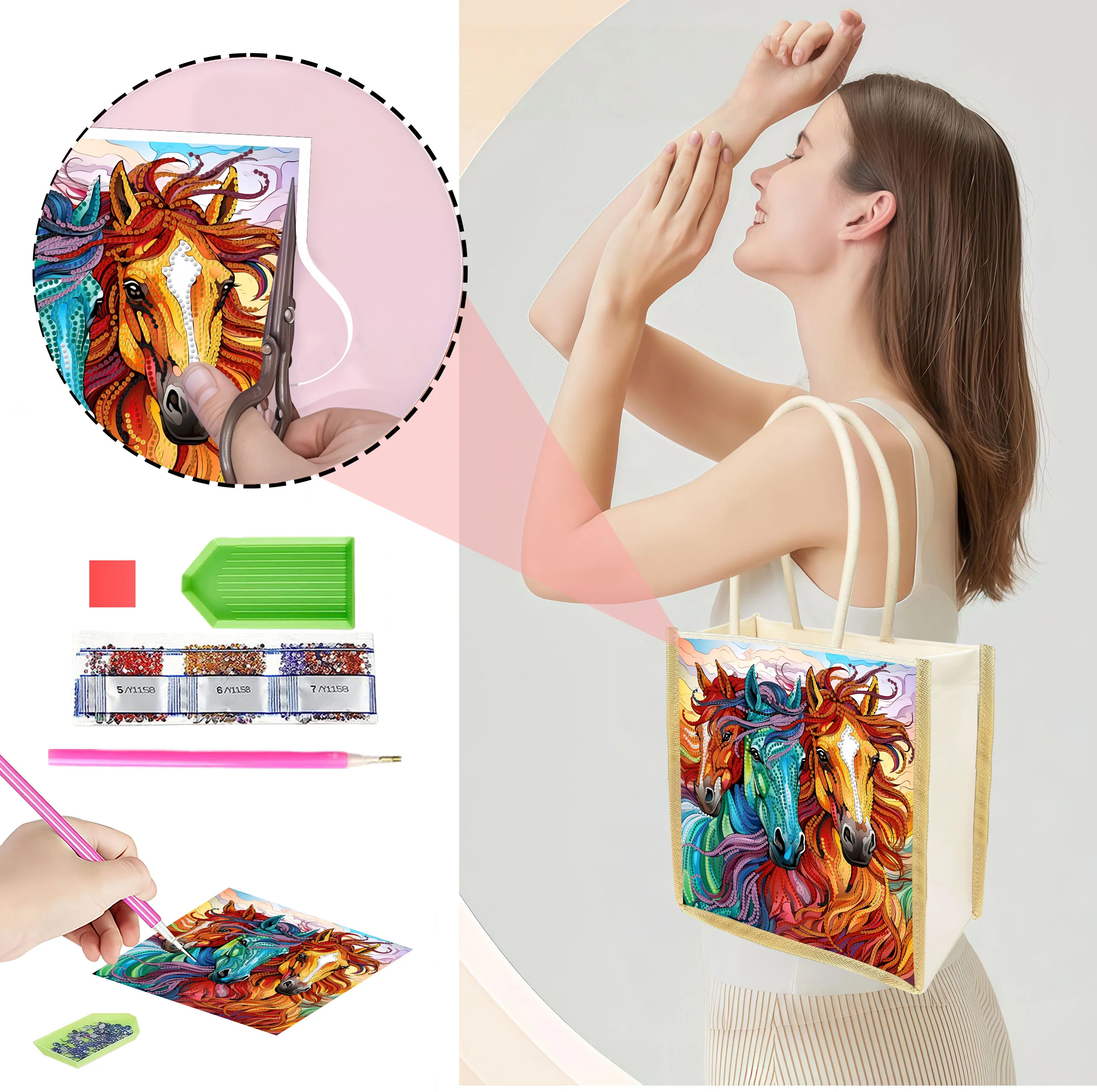 Una bolsa de compras con diseño de animales cosida con diamantes, altamente duradera y de larga duración, con una buena relación calidad-precio para uso diario.