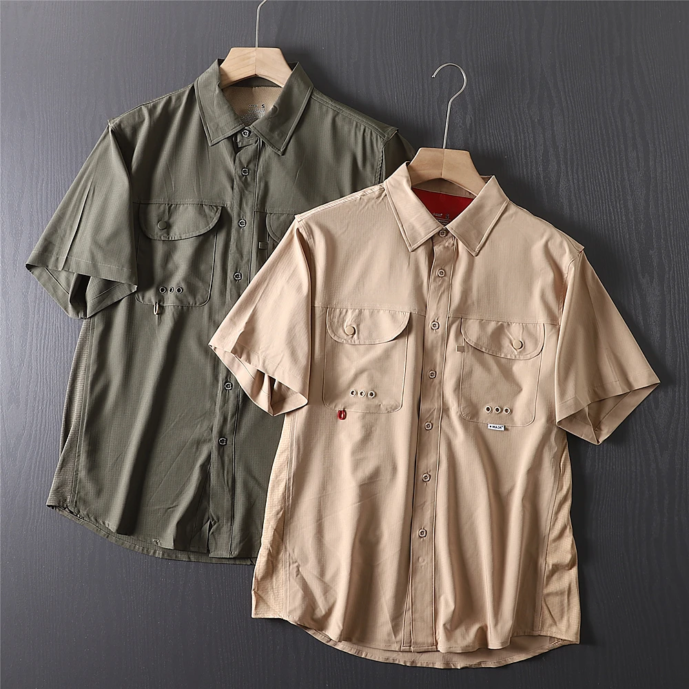 高性能半袖メンズシャツ-釣り-アウトドア-防風-通気性-ポリエステル-スパンデックス-夏用-男性用ショートシャツ