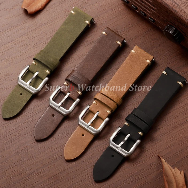 الإفراج السريع خمر جلد البقر حزام الساعات 20 مللي متر 22 مللي متر أسود براون خياطة معصمه لساعة سامسونج جالاكسي 7/6/5/4