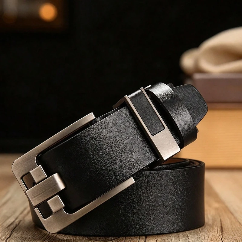 Spring and Autumn New Product Men's Jeans Leather Metal Business Casual Loose Thick Men's Needle Buckle Belt