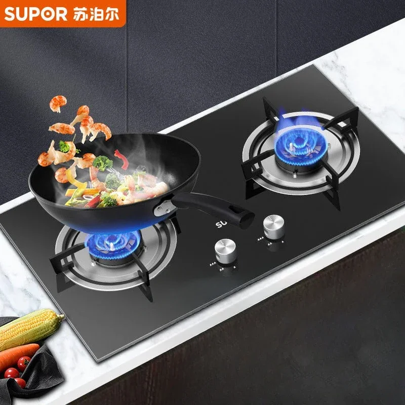 Supor 4.0kw เตาคู่ kompor Gas เตาแก๊สในบ้านแบบฝังก๊าซธรรมชาติเหลวดับเพลิงที่รุนแรง