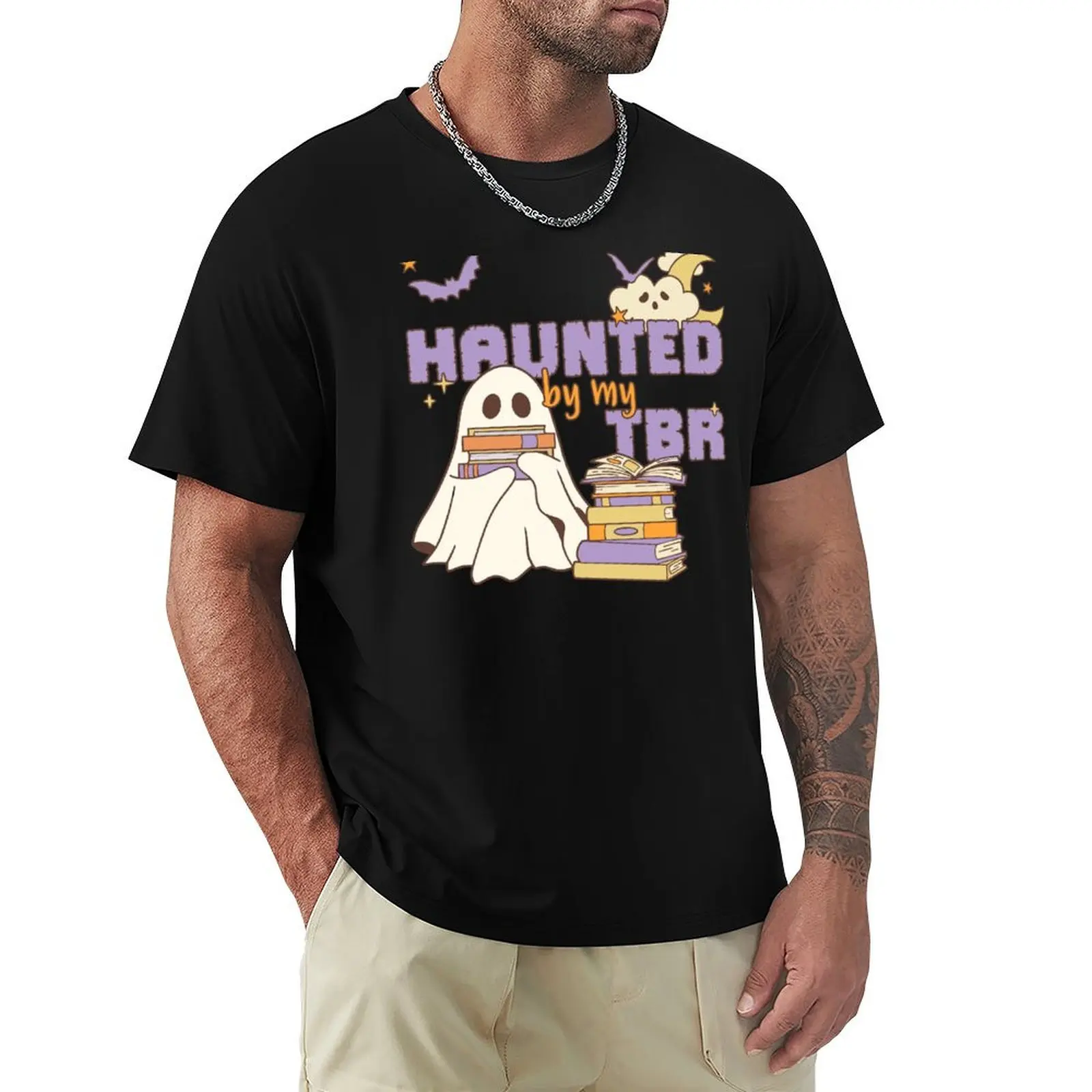 

Haunted by My TBR Book Loving Ghost T-Shirt anime shirt T-shirts man gifts for boyfriend heavyweights Men's clothing