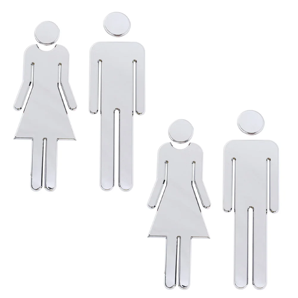 4 Pcs Shape Toilet Signboard Self-adhesive Restroom Plate Identification Signs Vinyl