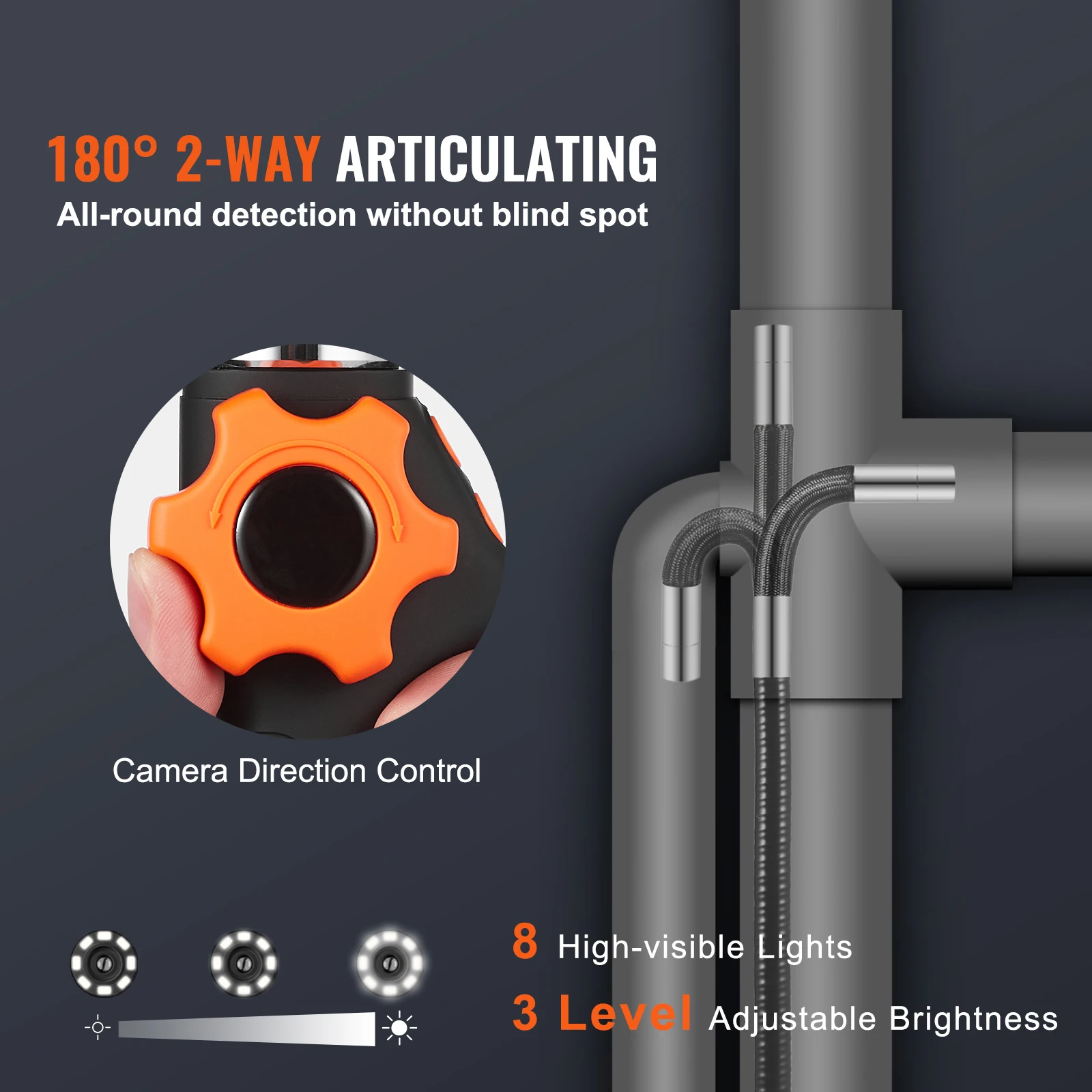 SucceBuy Articulating Borescope Inspection Camera with 0.25" Lens 5" IPS HD Screen Two-Way Articulated Endoscope for Pipe Wall