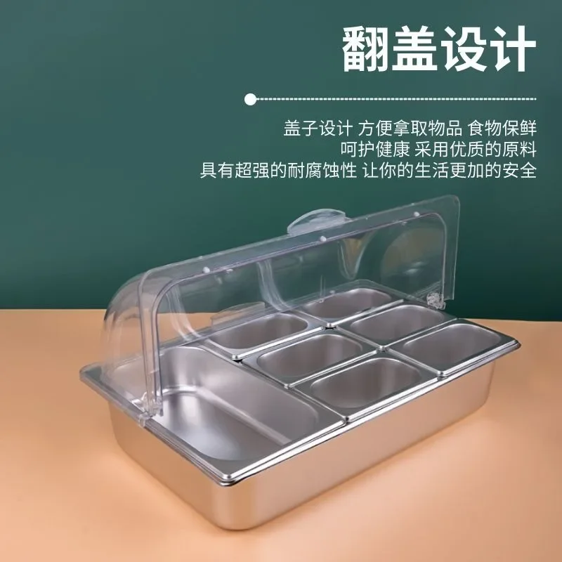 Stainless steel with transparent display clamshell thermal insulation buffet multi-grid fruit ingredients basin