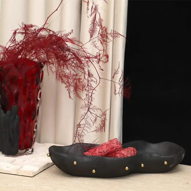 Assiette de fruits à vent de sable wabi médiéval, décoration douce pour la maison, bijoux, plateau de perles dorées