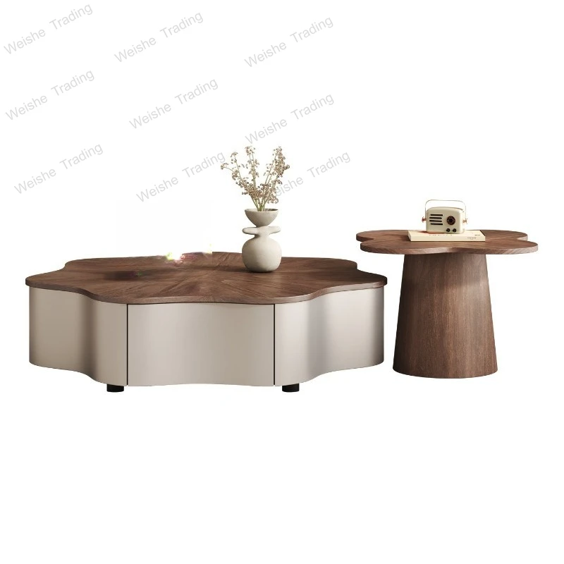 Medieval style petal four-leaf clover household small apartment coffee table combination 2025 designer high-end living room