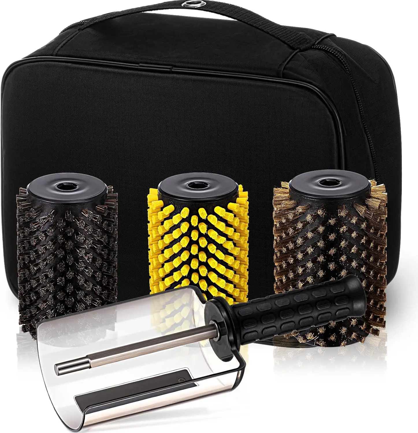 3 Pcs 100mm Ski Rotation Brush Ski Snowboard Wax Rotation Brush Snapout Fast Change Axle Includes 3 Brushes, Nylon, Brass, Horsehair and Storage Bag