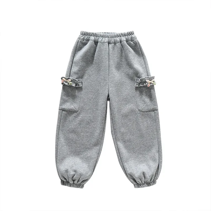 Girls Pants Autumn Children's Underwear 2024 New Baby Fashionable Little Girl Solid Color Pocket Leg Pants image 5
