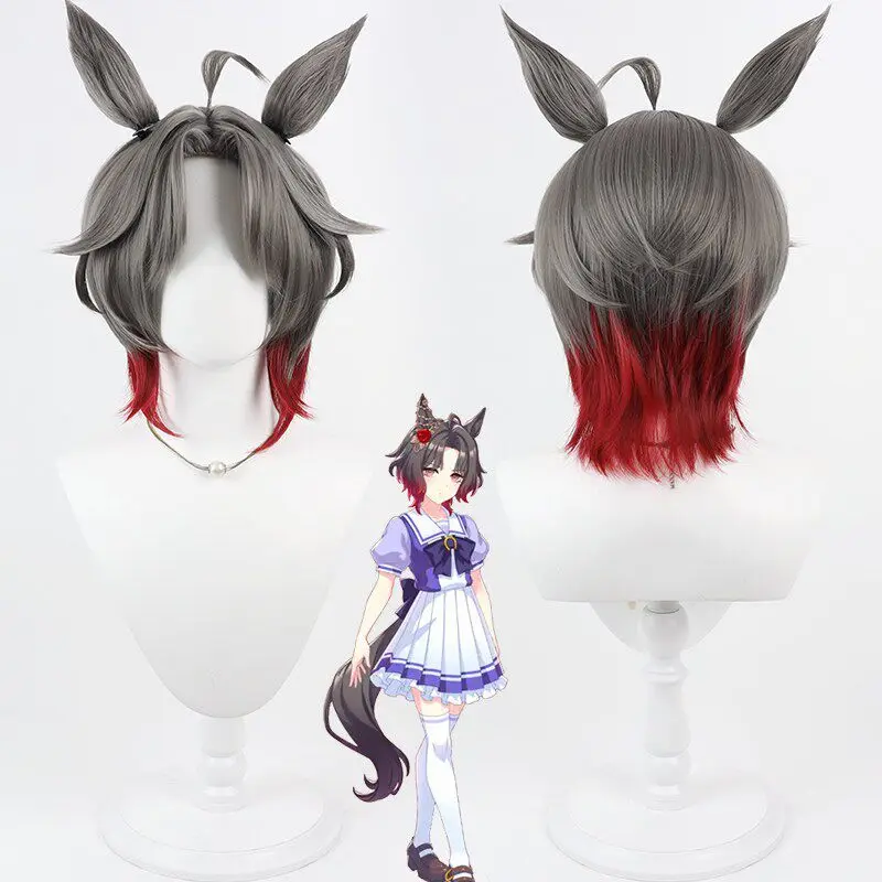 Anime Umamusume Pretty Derby Rose Kingdom Cosplay Wig Grey Ears Hairclips Tail Women Halloween Party Carnival Heat Resistant Wig view 2