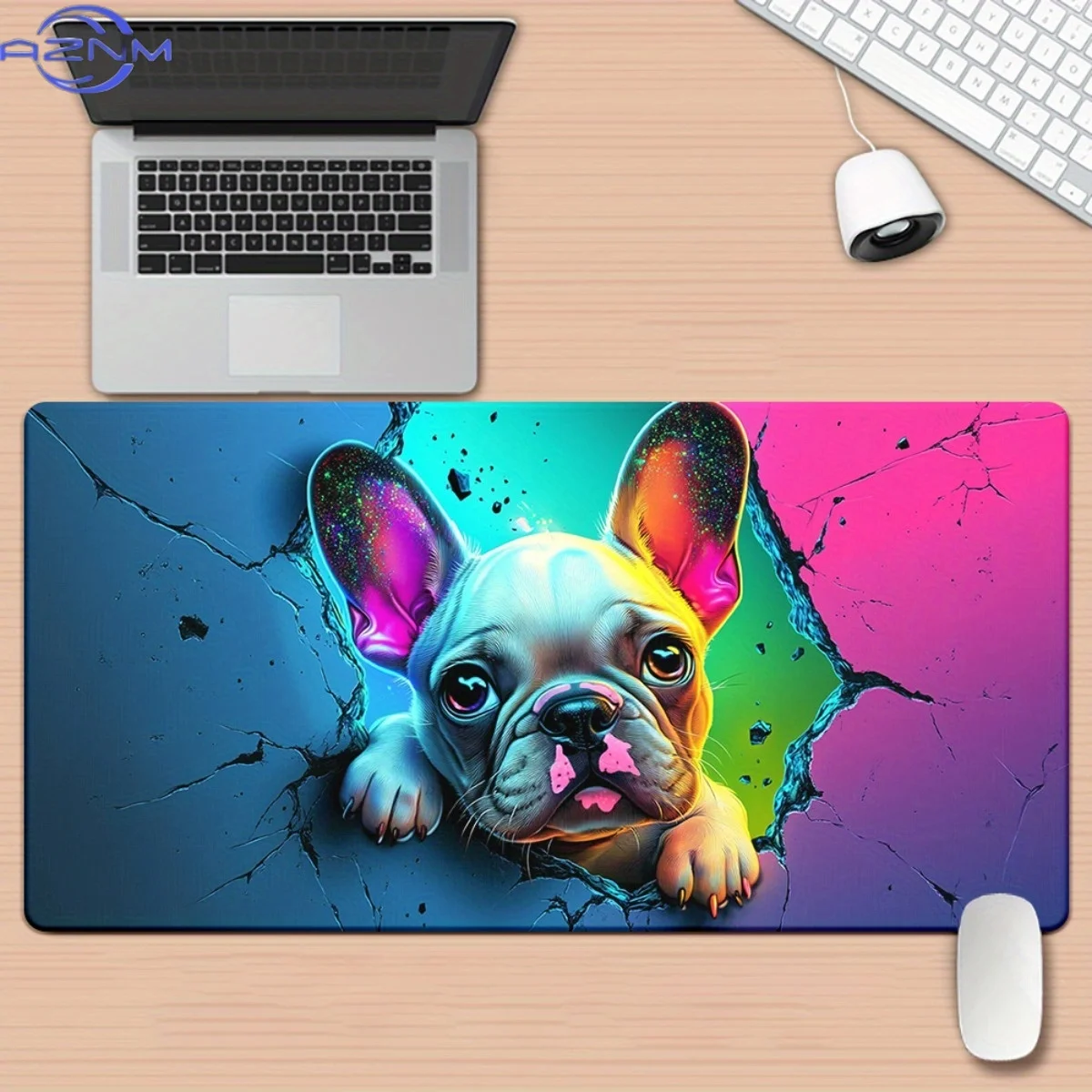 1pc French bulldog breaking through wall Pattern HD Printed Pad for Desk, Multi Functional XXL Mousepad, Keyboard Gaming Mouse M