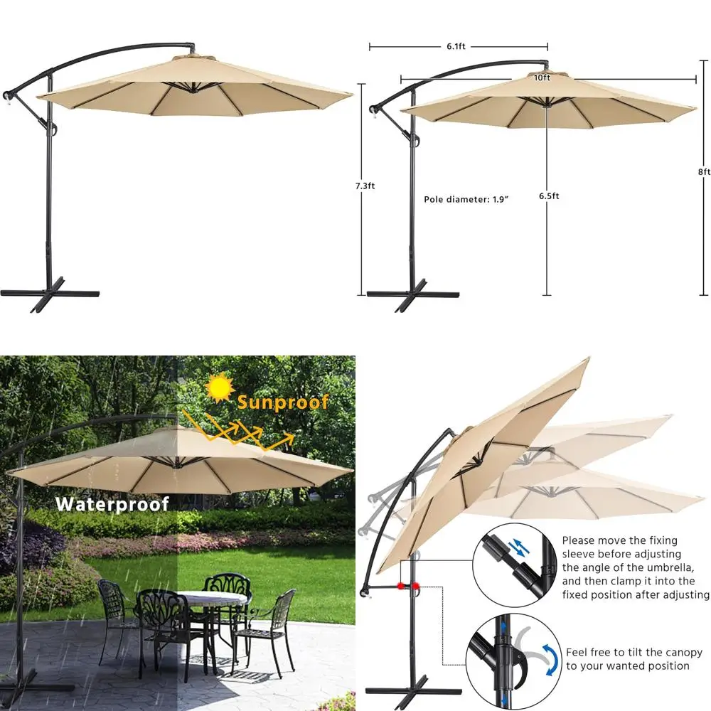 

Cantilever Hanging Outdoor Umbrella with UV Protection, 8 Ribs, Crank and Cross Base for Patio Use