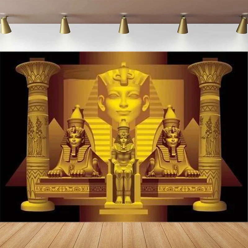 Golden Egypt Temple Photography Backdrop Palace Hall Stairway Egyptian Pyramid Pharaoh Sphinx Egypt Queen Cleopatra Background