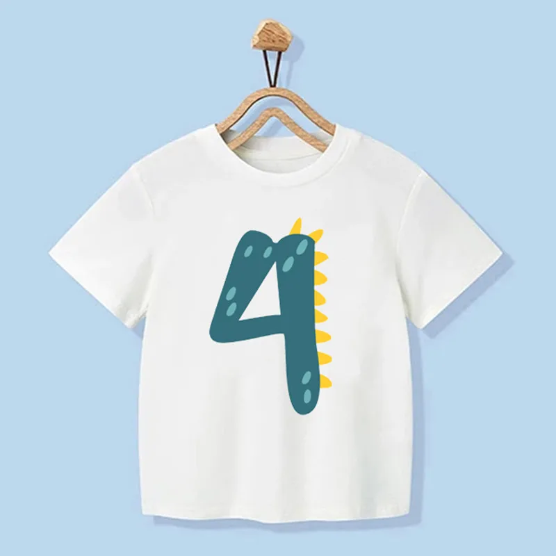 Number 1-9 Boys Girls Dinosaur Short Sleeves T-Shirts Children\'s Tshirt Birthday Gift T Shirt Baby Girl Tops Kids Hip Hop Tees