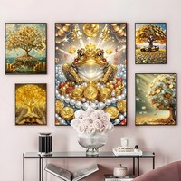 24K Golden Rich Money Tree Frog Car Poster Sticky Wall Art Printing Waterproof Home Living Bed Room Bar Hallway Aesthetic Decor