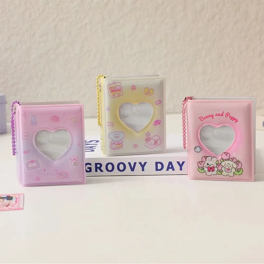 Mini 2 Inch Mini Photo Album Love Heart PVC Photo Album Pendant With Keychain Hollow Photo Card Holder