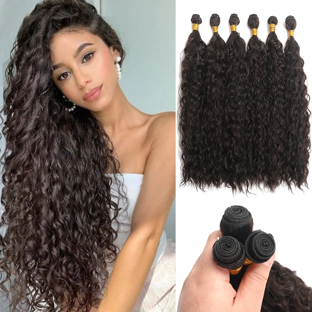 Synthetic brown Bundles Curly Hair Extensions Bundles Hair 22/26/30 Inches for Women Long Weave Hair Black Gold Heat Resistant