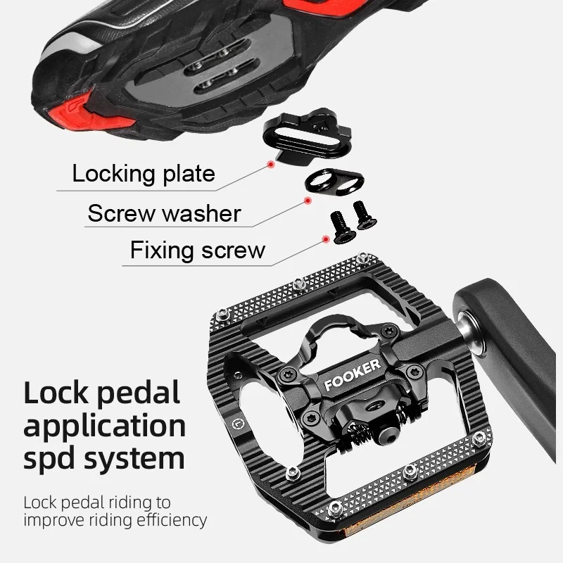 Self-locking Bike Pedal 3 Bearings Wide Ultralight Anti-slip CNC MTB SPD Pedal Aluminium Alloy Bicycle Pedals