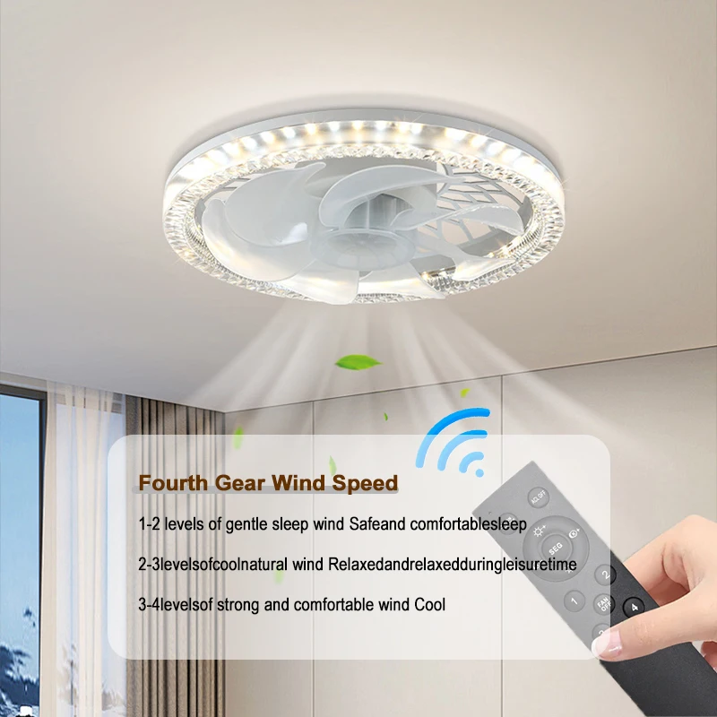 

Modern LED Ceiling Fan Light With 4-Speed Wind Speed Infinite Dimming 45W Remote Control E27 Lamp Holder For Living Room Bedroom