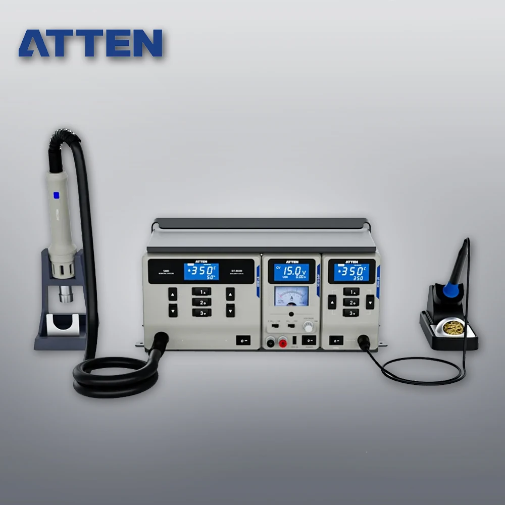 ATTEN MS-300 3 IN 1 Rework Station ST-862D Hot Air Gun ST-965 Soldering Iron APS15-3A DC Power Supply  Desoldering Repair Tools