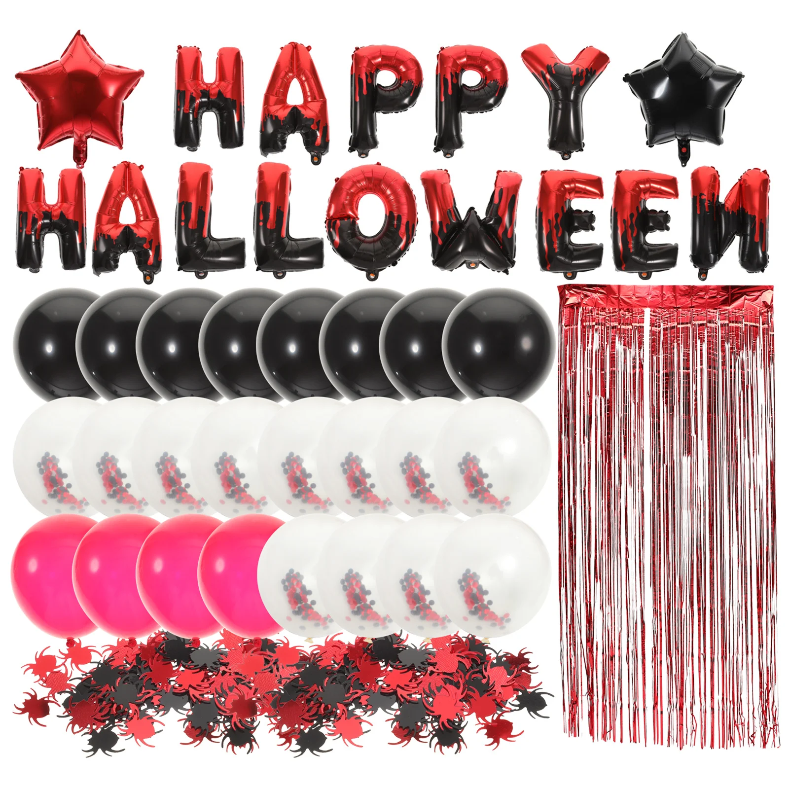 

1Set Halloween Party Decoration Kit Black Red Balloons Red Fringe Curtains Spider Sequins Festival Supplies Halloween Balloons