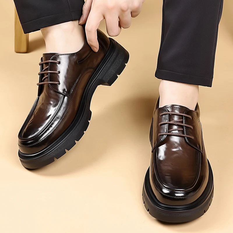 

Men's casual business leather shoes Retro gentleman elegant style Work Fashion Party High quality thick soled shoes Black