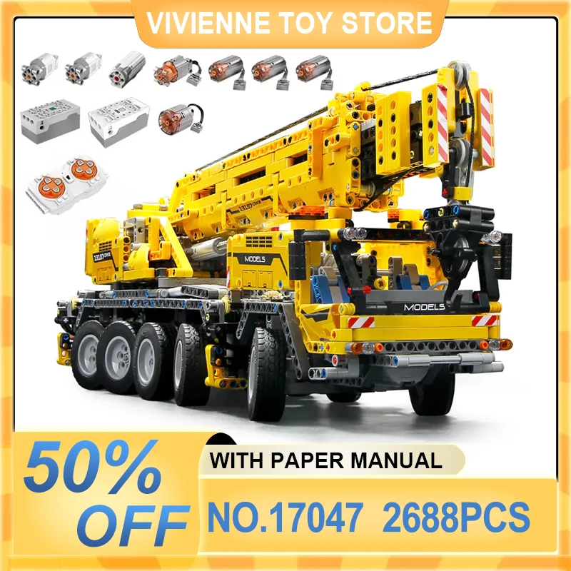 Mould King 17047 Technical Car Building Blocks RC Control Mobile Crane Engineering Vehicle Bricks Toys Boys Kids Christmas Gifts