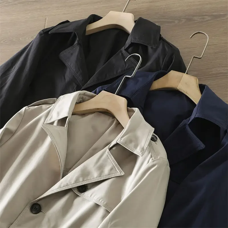 

Spring Autumn Trench Men's Mid-length Single-breasted Windbreaker Jacket Long Sleeves Solid Color Turn-down Collar Tops Coat