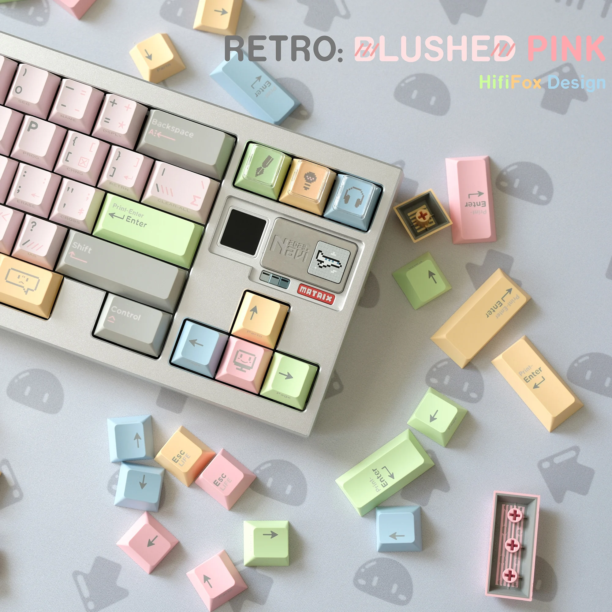 

Hififox x Domikey Retro Shy Pink Keycap Blushed Pink Keycap Cherry Profile Dye Subbed Keycap Set thick PBT for keyboard