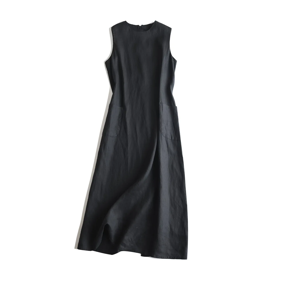 

Summer women's casual solid color round neck sleeveless dress