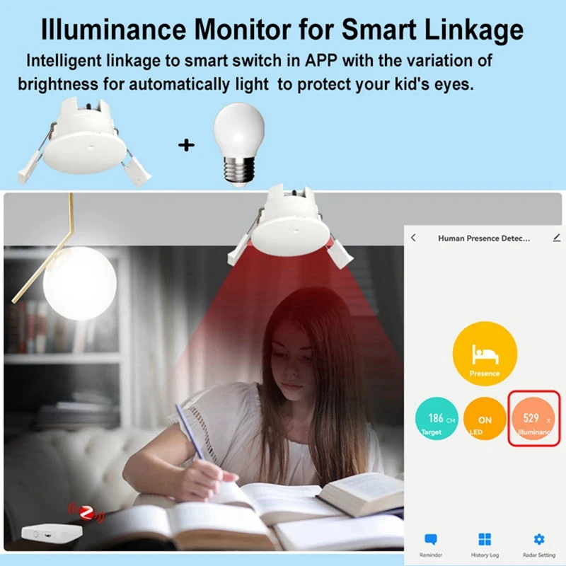Abgr-tuya zigbee onda milimétrica 24ghz radar sensor de movimento detector de presença humana com detecção de luminância/distância ac220v