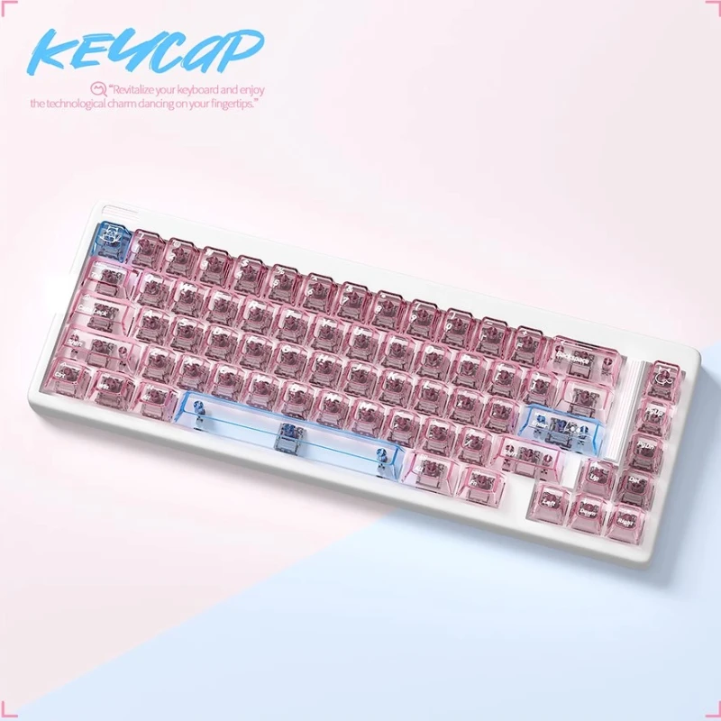 MiFuny Pink Transparent Keycap Set 170Key Custom PC Silkscreen Cherry Profile Game Keycaps for wooting Mechanical Keyboards Gift