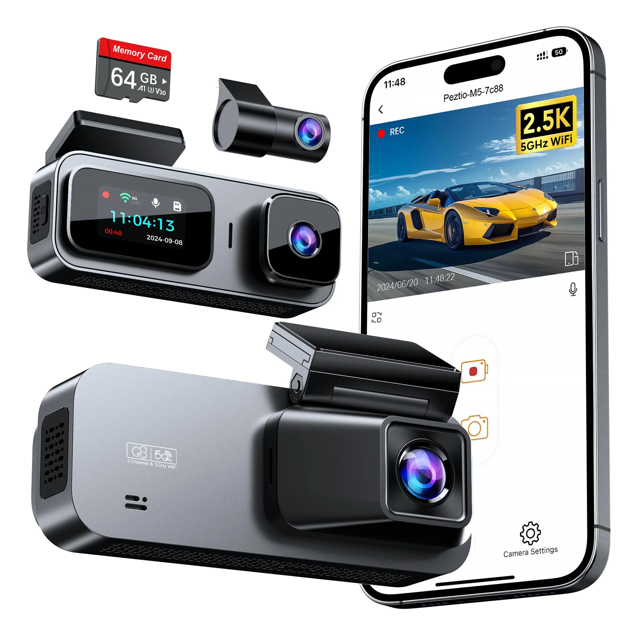 Advanced car gadgets support APP Triple Lens RealTime DVR with 2K Driving Recorder for Cars WIFI&GPS car dvr camera