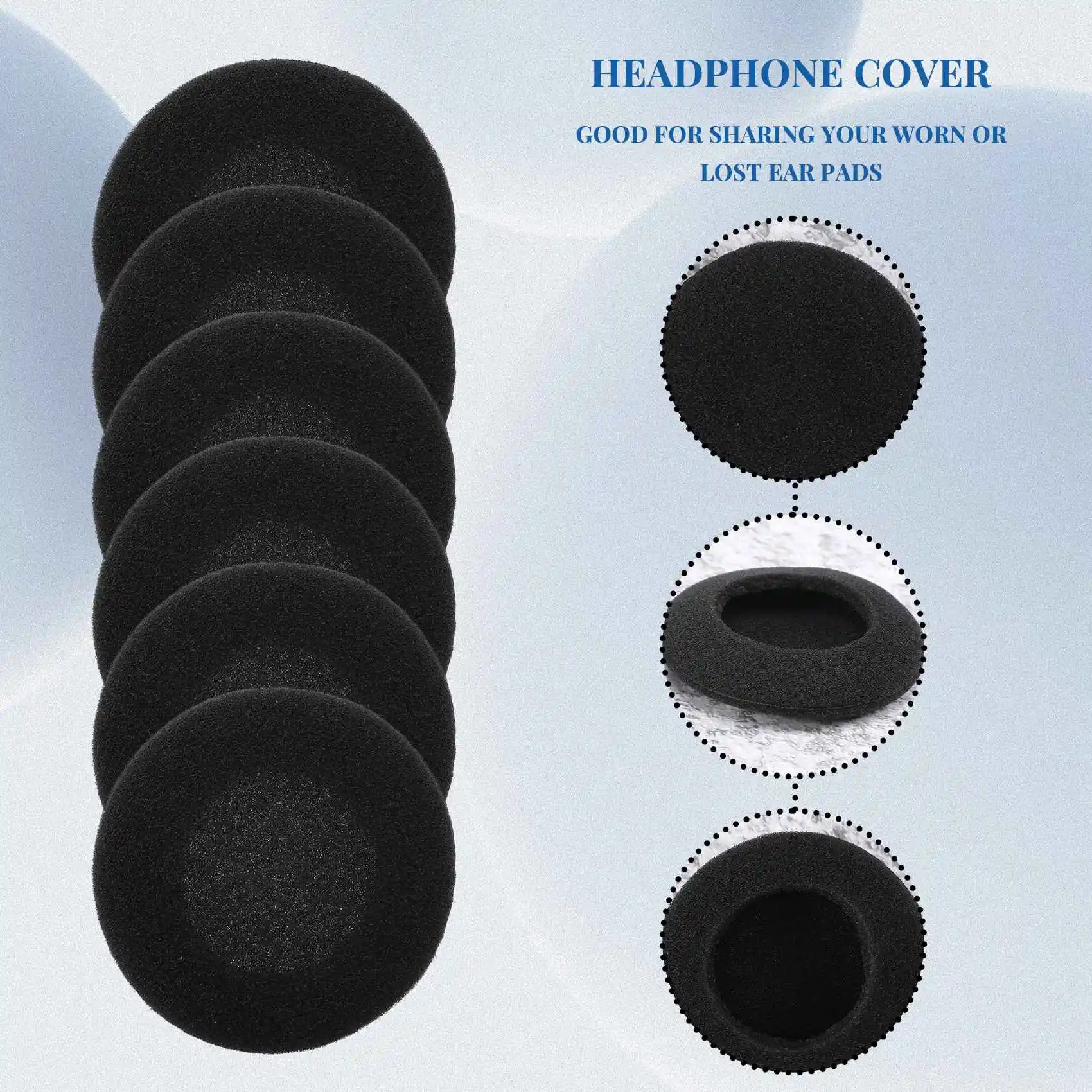 Espuma Ear Pad Capa para Fone de Ouvido, Preto, 50mm, Pacote de 2 pcs