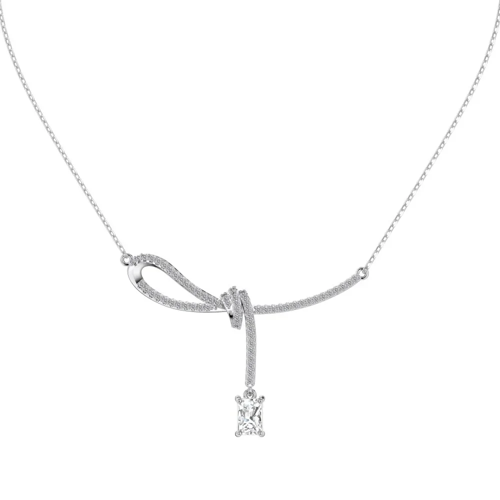 

New S925 Silver Necklace Women's Bow Ribbon Pendant Design Exquisite and Elegant Zircon Clavicle Chain