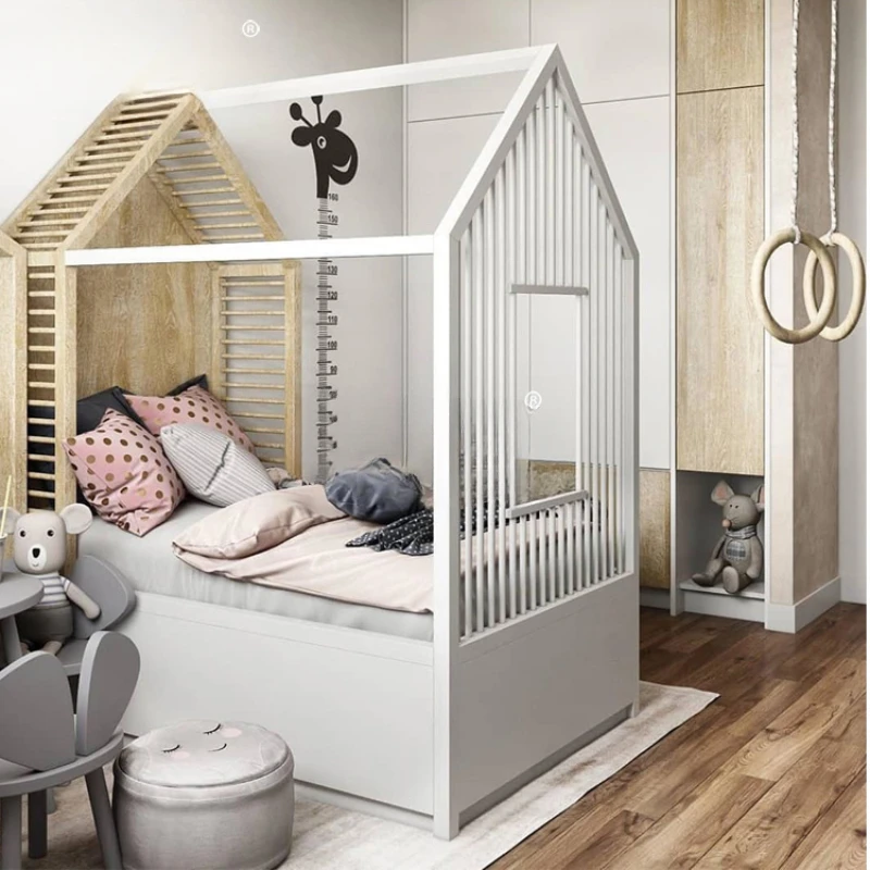 

Multifunctional Children's Bed Solid Wood Girl's Simple House Bed